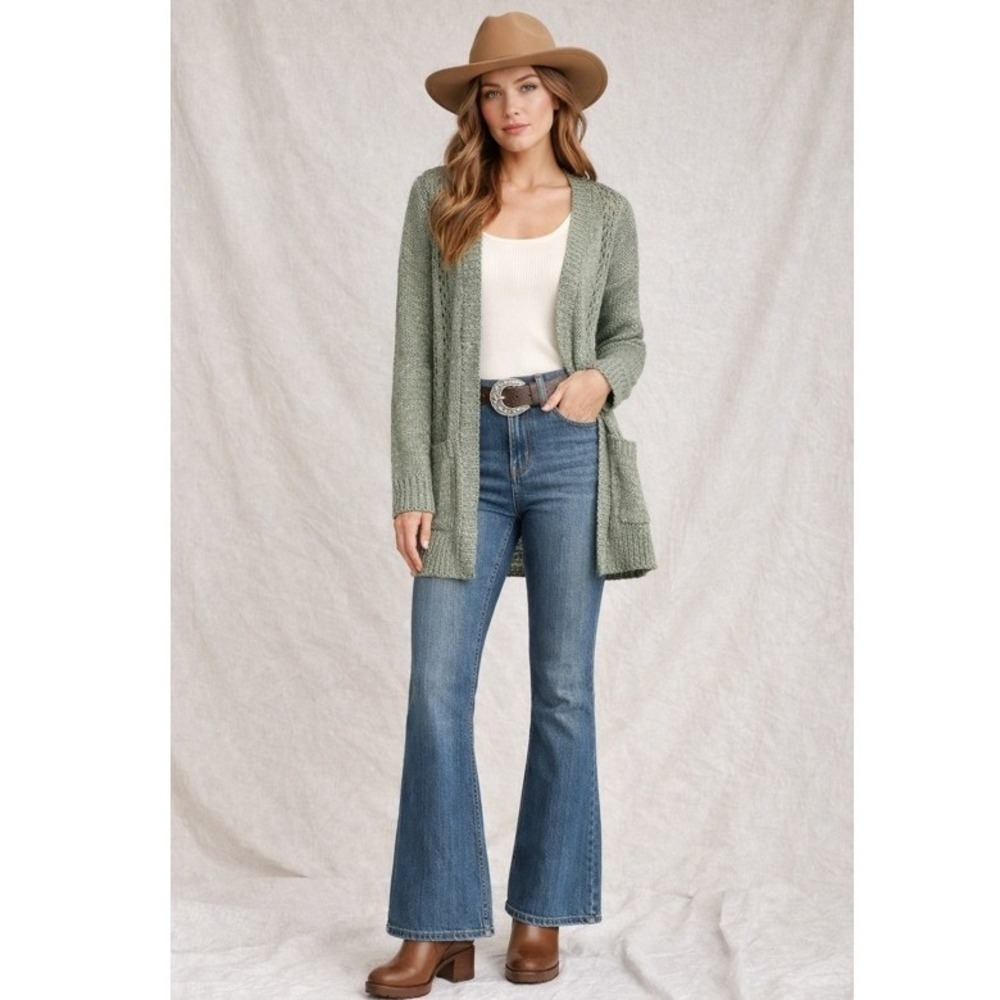 Love Ellie‎ Open Knit Sage Green Cardigan Sweater XS NWT